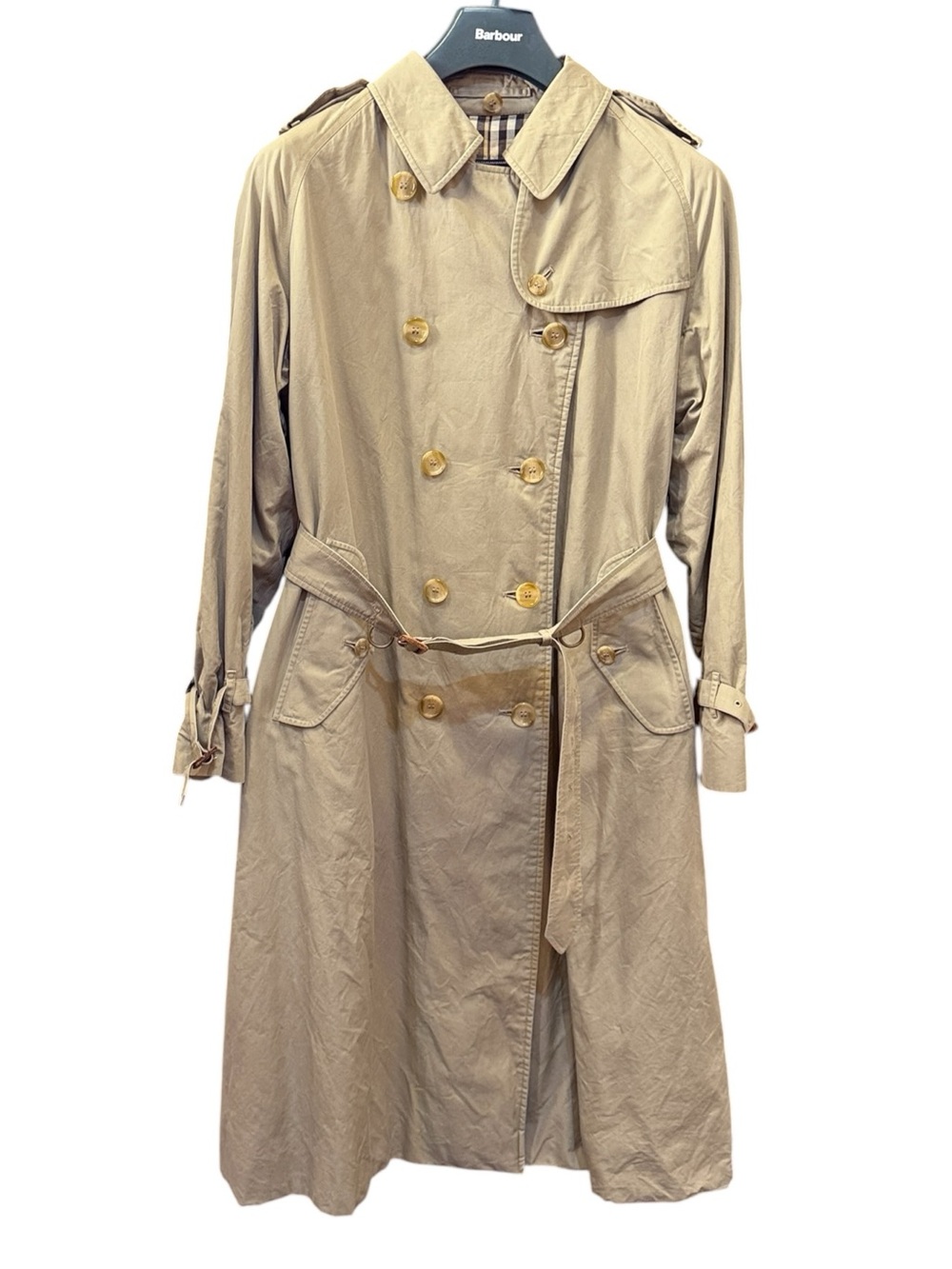 Burberry’s Vintage 1980’s Cotton Khaki Double-Breasted Trench Coat with Belt